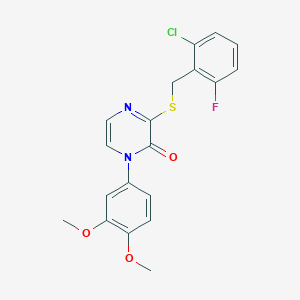 molecular formula C19H16ClFN2O3S B6492393 3-{[(2-chloro-6-fluorophenyl)methyl]sulfanyl}-1-(3,4-dimethoxyphenyl)-1,2-dihydropyrazin-2-one CAS No. 899987-51-0