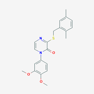molecular formula C21H22N2O3S B6492405 1-(3,4-dimethoxyphenyl)-3-{[(2,5-dimethylphenyl)methyl]sulfanyl}-1,2-dihydropyrazin-2-one CAS No. 899987-55-4
