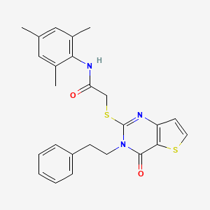 molecular formula C25H25N3O2S2 B6492481 2-{[4-oxo-3-(2-phenylethyl)-3H,4H-thieno[3,2-d]pyrimidin-2-yl]sulfanyl}-N-(2,4,6-trimethylphenyl)acetamide CAS No. 1326940-40-2