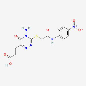 molecular formula C14H14N6O6S B6492551 3-[4-amino-3-({[(4-nitrophenyl)carbamoyl]methyl}sulfanyl)-5-oxo-4,5-dihydro-1,2,4-triazin-6-yl]propanoic acid CAS No. 886955-36-8