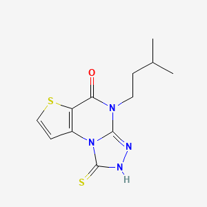 molecular formula C12H14N4OS2 B6492563 8-(3-methylbutyl)-12-sulfanylidene-5-thia-1,8,10,11-tetraazatricyclo[7.3.0.0?,?]dodeca-2(6),3,9-trien-7-one CAS No. 1326852-47-4