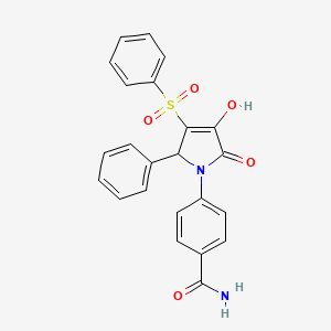 molecular formula C23H18N2O5S B6492637 4-[3-(benzenesulfonyl)-4-hydroxy-5-oxo-2-phenyl-2,5-dihydro-1H-pyrrol-1-yl]benzamide CAS No. 1351844-27-3