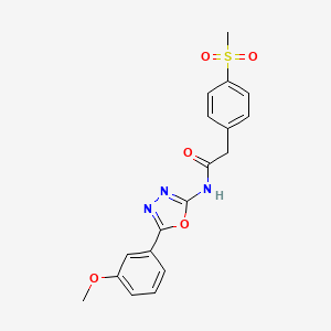 molecular formula C18H17N3O5S B6492688 2-(4-methanesulfonylphenyl)-N-[5-(3-methoxyphenyl)-1,3,4-oxadiazol-2-yl]acetamide CAS No. 941883-82-5