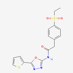 molecular formula C16H15N3O4S2 B6492701 2-[4-(ethanesulfonyl)phenyl]-N-[5-(thiophen-2-yl)-1,3,4-oxadiazol-2-yl]acetamide CAS No. 941992-69-4