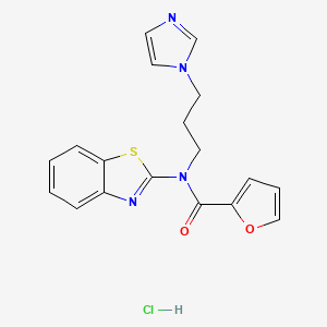 molecular formula C18H17ClN4O2S B6492817 N-(1,3-benzothiazol-2-yl)-N-[3-(1H-imidazol-1-yl)propyl]furan-2-carboxamide hydrochloride CAS No. 1216754-71-0