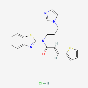 molecular formula C20H19ClN4OS2 B6492819 (2E)-N-(1,3-benzothiazol-2-yl)-N-[3-(1H-imidazol-1-yl)propyl]-3-(thiophen-2-yl)prop-2-enamide hydrochloride CAS No. 1217212-55-9