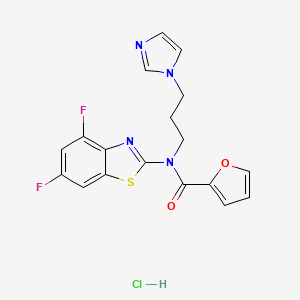molecular formula C18H15ClF2N4O2S B6492845 N-(4,6-difluoro-1,3-benzothiazol-2-yl)-N-[3-(1H-imidazol-1-yl)propyl]furan-2-carboxamide hydrochloride CAS No. 1217080-11-9