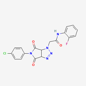 molecular formula C18H13ClFN5O3 B6492870 2-[5-(4-chlorophenyl)-4,6-dioxo-1H,3aH,4H,5H,6H,6aH-pyrrolo[3,4-d][1,2,3]triazol-1-yl]-N-(2-fluorophenyl)acetamide CAS No. 1008646-58-9