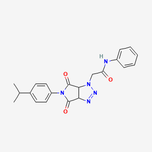 molecular formula C21H21N5O3 B6492892 2-{4,6-dioxo-5-[4-(propan-2-yl)phenyl]-1H,3aH,4H,5H,6H,6aH-pyrrolo[3,4-d][1,2,3]triazol-1-yl}-N-phenylacetamide CAS No. 1007933-63-2