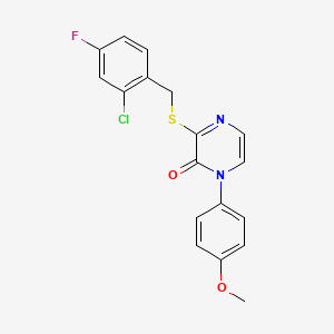 molecular formula C18H14ClFN2O2S B6492941 3-{[(2-chloro-4-fluorophenyl)methyl]sulfanyl}-1-(4-methoxyphenyl)-1,2-dihydropyrazin-2-one CAS No. 895111-87-2
