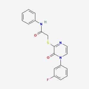 molecular formula C18H14FN3O2S B6492991 2-{[4-(3-fluorophenyl)-3-oxo-3,4-dihydropyrazin-2-yl]sulfanyl}-N-phenylacetamide CAS No. 899949-61-2