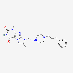molecular formula C24H31N7O2 B6493035 1,7-dimethyl-8-{2-[4-(3-phenylpropyl)piperazin-1-yl]ethyl}-1H,2H,3H,4H,8H-imidazo[1,2-g]purine-2,4-dione CAS No. 923166-13-6