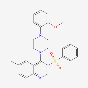 molecular formula C27H27N3O3S B6493169 3-(benzenesulfonyl)-4-[4-(2-methoxyphenyl)piperazin-1-yl]-6-methylquinoline CAS No. 866845-23-0