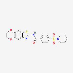 molecular formula C21H21N3O5S2 B6493275 N-{10,13-dioxa-4-thia-6-azatricyclo[7.4.0.0^{3,7}]trideca-1,3(7),5,8-tetraen-5-yl}-4-(piperidine-1-sulfonyl)benzamide CAS No. 892855-76-4
