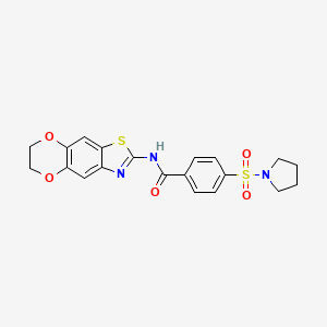 N-{10,13-dioxa-4-thia-6-azatricyclo[7.4.0.0^{3,7}]trideca-1,3(7),5,8-tetraen-5-yl}-4-(pyrrolidine-1-sulfonyl)benzamide