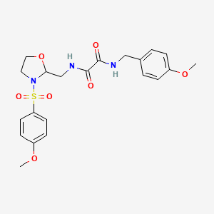 molecular formula C21H25N3O7S B6493308 N-{[3-(4-methoxybenzenesulfonyl)-1,3-oxazolidin-2-yl]methyl}-N'-[(4-methoxyphenyl)methyl]ethanediamide CAS No. 868981-33-3