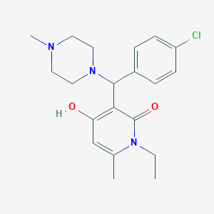 molecular formula C20H26ClN3O2 B6493355 3-((4-chlorophenyl)(4-methylpiperazin-1-yl)methyl)-1-ethyl-4-hydroxy-6-methylpyridin-2(1H)-one CAS No. 897734-53-1