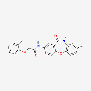 molecular formula C24H22N2O4 B6493647 N-{6,9-dimethyl-10-oxo-2-oxa-9-azatricyclo[9.4.0.0^{3,8}]pentadeca-1(11),3(8),4,6,12,14-hexaen-13-yl}-2-(2-methylphenoxy)acetamide CAS No. 921919-18-8