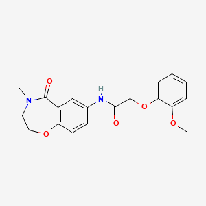 molecular formula C19H20N2O5 B6493665 2-(2-methoxyphenoxy)-N-(4-methyl-5-oxo-2,3,4,5-tetrahydro-1,4-benzoxazepin-7-yl)acetamide CAS No. 922128-14-1