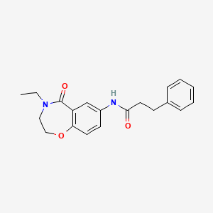 molecular formula C20H22N2O3 B6493676 N-(4-ethyl-5-oxo-2,3,4,5-tetrahydro-1,4-benzoxazepin-7-yl)-3-phenylpropanamide CAS No. 922128-46-9
