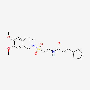 molecular formula C21H32N2O5S B6493704 3-cyclopentyl-N-{2-[(6,7-dimethoxy-1,2,3,4-tetrahydroisoquinolin-2-yl)sulfonyl]ethyl}propanamide CAS No. 921926-63-8