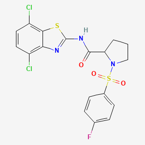 molecular formula C18H14Cl2FN3O3S2 B6493748 N-(4,7-dichloro-1,3-benzothiazol-2-yl)-1-(4-fluorobenzenesulfonyl)pyrrolidine-2-carboxamide CAS No. 1049947-11-6