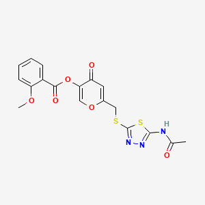 molecular formula C18H15N3O6S2 B6493964 6-{[(5-acetamido-1,3,4-thiadiazol-2-yl)sulfanyl]methyl}-4-oxo-4H-pyran-3-yl 2-methoxybenzoate CAS No. 896014-33-8