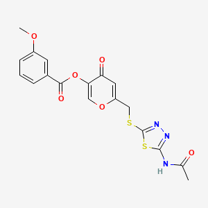 molecular formula C18H15N3O6S2 B6493970 6-{[(5-acetamido-1,3,4-thiadiazol-2-yl)sulfanyl]methyl}-4-oxo-4H-pyran-3-yl 3-methoxybenzoate CAS No. 896014-39-4