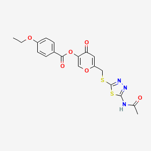 molecular formula C19H17N3O6S2 B6493975 6-{[(5-acetamido-1,3,4-thiadiazol-2-yl)sulfanyl]methyl}-4-oxo-4H-pyran-3-yl 4-ethoxybenzoate CAS No. 896014-57-6