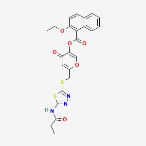 molecular formula C24H21N3O6S2 B6493998 4-oxo-6-{[(5-propanamido-1,3,4-thiadiazol-2-yl)sulfanyl]methyl}-4H-pyran-3-yl 2-ethoxynaphthalene-1-carboxylate CAS No. 896006-79-4