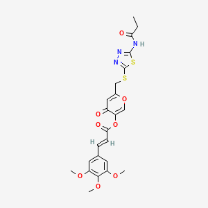 molecular formula C23H23N3O8S2 B6494003 4-oxo-6-{[(5-propanamido-1,3,4-thiadiazol-2-yl)sulfanyl]methyl}-4H-pyran-3-yl (2E)-3-(3,4,5-trimethoxyphenyl)prop-2-enoate CAS No. 896007-04-8