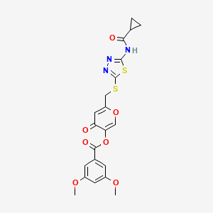 molecular formula C21H19N3O7S2 B6494011 6-{[(5-cyclopropaneamido-1,3,4-thiadiazol-2-yl)sulfanyl]methyl}-4-oxo-4H-pyran-3-yl 3,5-dimethoxybenzoate CAS No. 877651-01-9