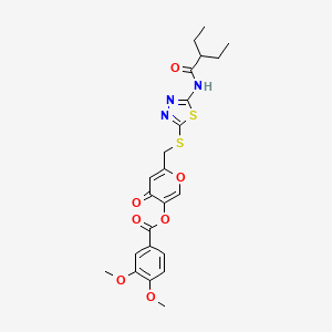 molecular formula C23H25N3O7S2 B6494019 6-({[5-(2-ethylbutanamido)-1,3,4-thiadiazol-2-yl]sulfanyl}methyl)-4-oxo-4H-pyran-3-yl 3,4-dimethoxybenzoate CAS No. 877651-80-4