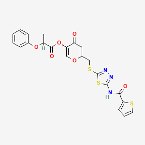 molecular formula C22H17N3O6S3 B6494045 4-oxo-6-({[5-(thiophene-2-amido)-1,3,4-thiadiazol-2-yl]sulfanyl}methyl)-4H-pyran-3-yl 2-phenoxypropanoate CAS No. 896017-15-5