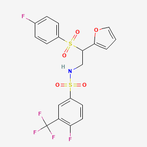 molecular formula C19H14F5NO5S2 B6494077 4-fluoro-N-[2-(4-fluorobenzenesulfonyl)-2-(furan-2-yl)ethyl]-3-(trifluoromethyl)benzene-1-sulfonamide CAS No. 896328-28-2