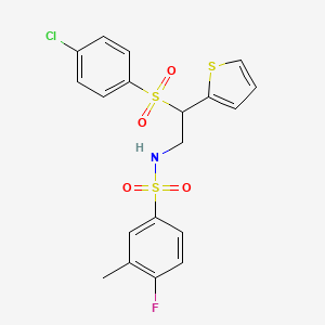N-[2-(4-chlorobenzenesulfonyl)-2-(thiophen-2-yl)ethyl]-4-fluoro-3-methylbenzene-1-sulfonamide