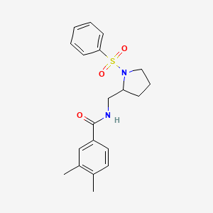 molecular formula C20H24N2O3S B6494194 N-{[1-(benzenesulfonyl)pyrrolidin-2-yl]methyl}-3,4-dimethylbenzamide CAS No. 896269-01-5