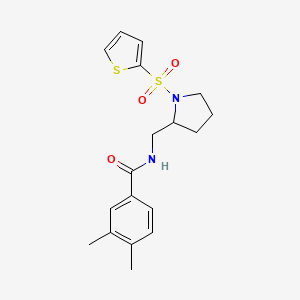 molecular formula C18H22N2O3S2 B6494307 3,4-dimethyl-N-{[1-(thiophene-2-sulfonyl)pyrrolidin-2-yl]methyl}benzamide CAS No. 896281-56-4
