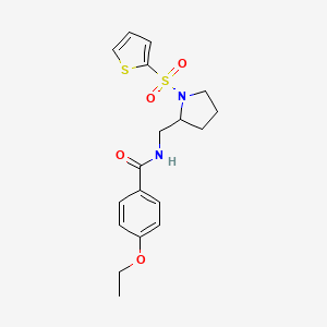 molecular formula C18H22N2O4S2 B6494309 4-ethoxy-N-{[1-(thiophene-2-sulfonyl)pyrrolidin-2-yl]methyl}benzamide CAS No. 896281-64-4