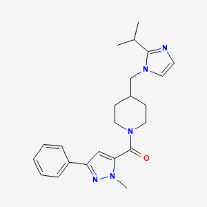 molecular formula C23H29N5O B6494371 1-(1-methyl-3-phenyl-1H-pyrazole-5-carbonyl)-4-{[2-(propan-2-yl)-1H-imidazol-1-yl]methyl}piperidine CAS No. 1334372-72-3