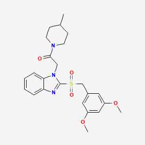 molecular formula C24H29N3O5S B6494435 2-{2-[(3,5-dimethoxyphenyl)methanesulfonyl]-1H-1,3-benzodiazol-1-yl}-1-(4-methylpiperidin-1-yl)ethan-1-one CAS No. 886906-44-1