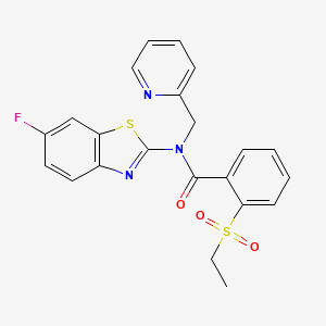 molecular formula C22H18FN3O3S2 B6494441 2-(ethanesulfonyl)-N-(6-fluoro-1,3-benzothiazol-2-yl)-N-[(pyridin-2-yl)methyl]benzamide CAS No. 886938-20-1