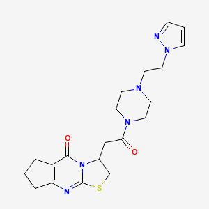 molecular formula C20H26N6O2S B6494658 12-(2-oxo-2-{4-[2-(1H-pyrazol-1-yl)ethyl]piperazin-1-yl}ethyl)-10-thia-1,8-diazatricyclo[7.3.0.0^{3,7}]dodeca-3(7),8-dien-2-one CAS No. 1334375-55-1