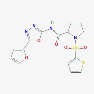 molecular formula C15H14N4O5S2 B6494736 N-[5-(furan-2-yl)-1,3,4-oxadiazol-2-yl]-1-(thiophene-2-sulfonyl)pyrrolidine-2-carboxamide CAS No. 1098640-21-1
