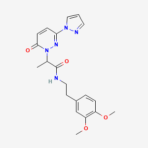 molecular formula C20H23N5O4 B6494787 N-[2-(3,4-dimethoxyphenyl)ethyl]-2-[6-oxo-3-(1H-pyrazol-1-yl)-1,6-dihydropyridazin-1-yl]propanamide CAS No. 1334374-33-2