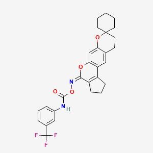 molecular formula C28H27F3N2O4 B6494796 {4',17'-dioxaspiro[cyclohexane-1,5'-tetracyclo[8.7.0.0^{3,8}.0^{11,15}]heptadecane]-1',3'(8'),9',11'(15')-tetraen-16'-ylidene}amino N-[3-(trifluoromethyl)phenyl]carbamate CAS No. 1334376-99-6