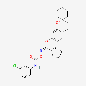 {4',17'-dioxaspiro[cyclohexane-1,5'-tetracyclo[8.7.0.0^{3,8}.0^{11,15}]heptadecane]-1',3'(8'),9',11'(15')-tetraen-16'-ylidene}amino N-(3-chlorophenyl)carbamate