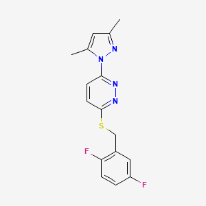 molecular formula C16H14F2N4S B6494844 3-{[(2,5-difluorophenyl)methyl]sulfanyl}-6-(3,5-dimethyl-1H-pyrazol-1-yl)pyridazine CAS No. 1334374-66-1