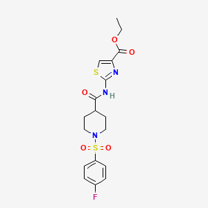 molecular formula C18H20FN3O5S2 B6494907 ethyl 2-[1-(4-fluorobenzenesulfonyl)piperidine-4-amido]-1,3-thiazole-4-carboxylate CAS No. 941962-20-5