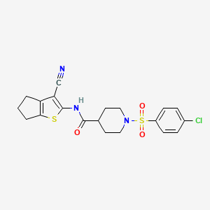 molecular formula C20H20ClN3O3S2 B6494946 1-(4-chlorobenzenesulfonyl)-N-{3-cyano-4H,5H,6H-cyclopenta[b]thiophen-2-yl}piperidine-4-carboxamide CAS No. 923418-53-5